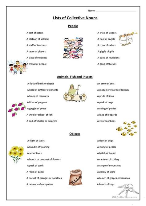 collective nouns english esl worksheets  distance learning