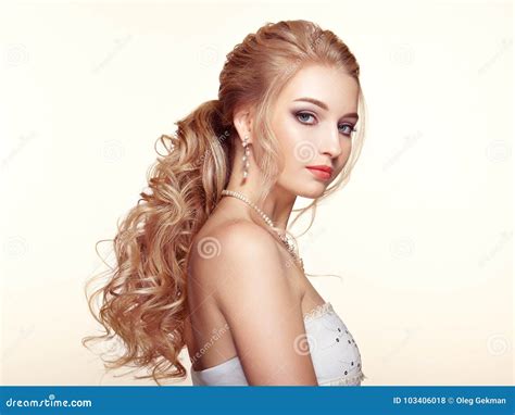 Blonde Girl With Long And Shiny Curly Hair Stock Photo Image Of Blonde Beautiful