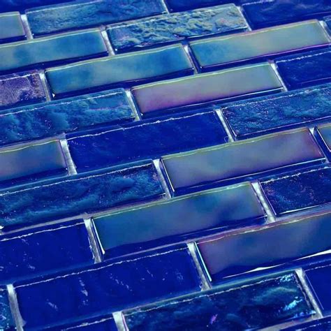 Summer Glass Tile Iridescent Cobalt Blue 1x3 For Bathroom And Shower Walls Iridescent Glass