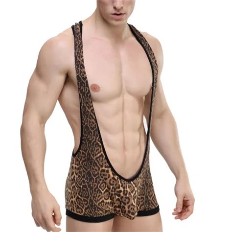 New Sexy Men S Leopard Jockstrap Singlet Bodywear Men S Body Suit Underwear Teddies