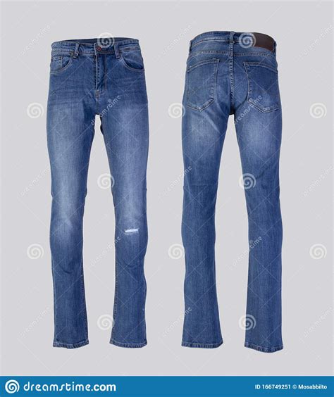 Men Blue Jeans Isolated On White Background Front Back View Stock
