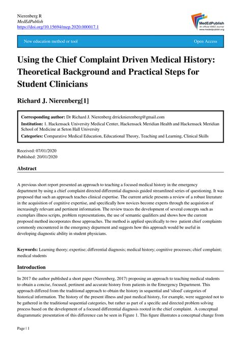 Pdf Using The Chief Complaint Driven Medical History Theoretical
