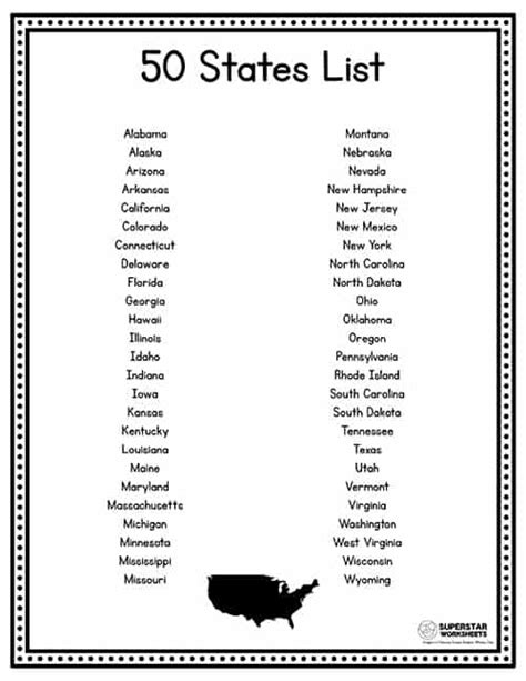 Printable List Of 50 States States Of America In Alphabetical Order The