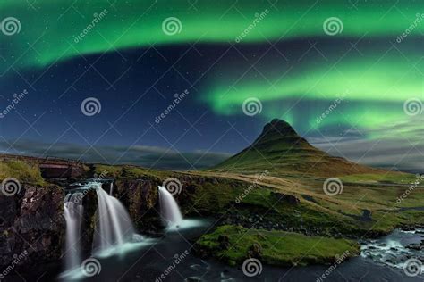 Aurora Borealis Over Kirkjufell In Iceland Stock Image Image Of Green