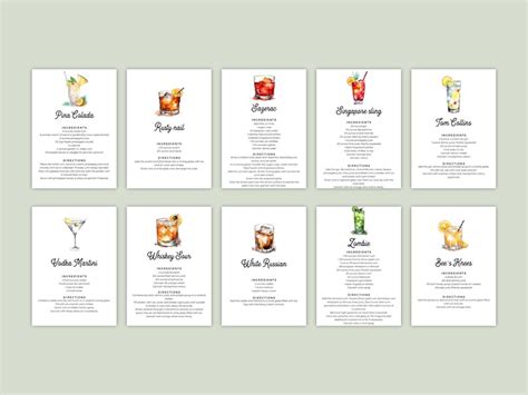 Vertical Cocktail Recipe Card Template Editable Farmhouse Drink Recipe Card Printable Recipe
