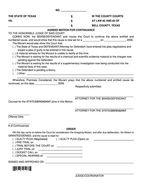 Motion For Continuance Texas Pdf 2009 2024 Form Fill Out And Sign