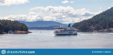 View Of Bc Ferries Boat Passing In The Gulf Islands Narrows Editorial