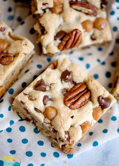 Salted Caramel Chocolate Chip Cookie Bars With Pecans Mom Foodie