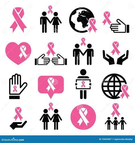 Grupo Do ícone Das Fitas Do Rosa Da Conscientização Do Câncer Da Mama