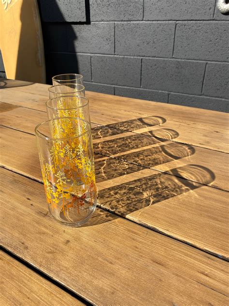 Four Gorgeous Yellow And Orange Ombré Flower Drinking Glasses Etsy