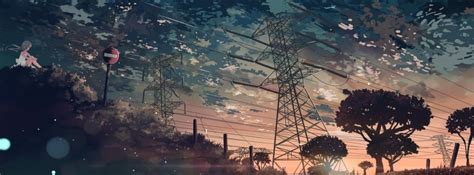 Anime Scenic Girl Sitting On A Hill Facebook Cover