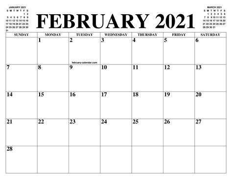 February 2021 Calendar Of The Month Free Printable February Calendar