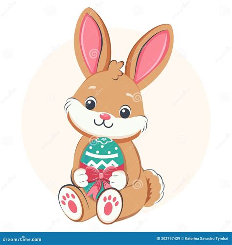 Easter Bunny Holding A Dyed Egg In Its Paws Stock Illustration