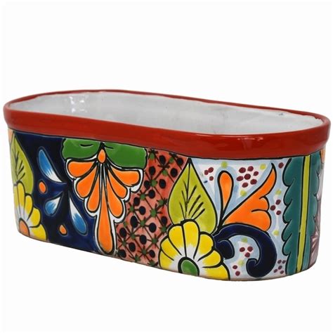 Oval Flowerpots Hand Painted Talavera Made In Mexico Colorful