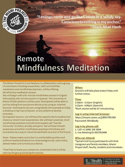 Remote Mindfulness Meditation The Miami Project