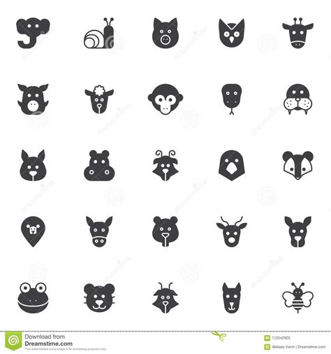 Animals Heads Vector Icons Set Stock Vector Illustration Of Editable