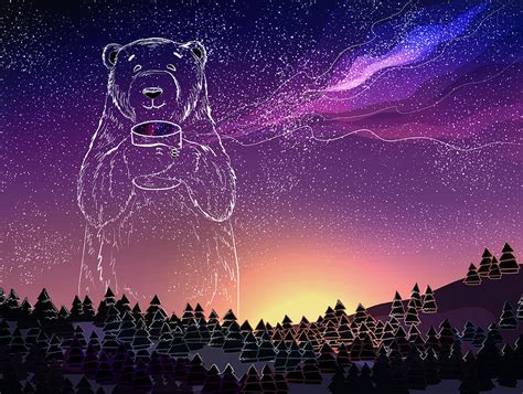 Polar White Bear On Full Of Stars Galaxy Sky Fantasy Winter Landscape