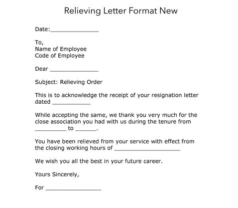 Relieving Letter Format Format Of Relieving Letter In Doc Ms Word
