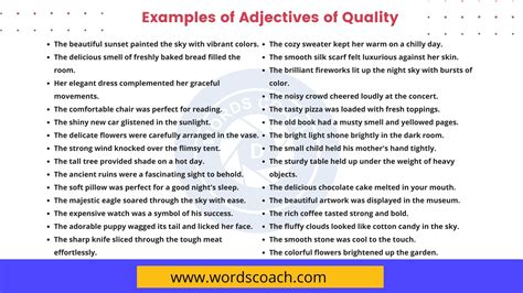 100 Examples Of Adjectives Of Quality Word Coach