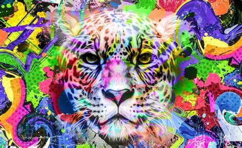 Bright Abstract Colorful Background With Tiger Paint Splashes Art