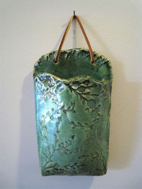 Green Floral Ceramic Wall Pocket Vase