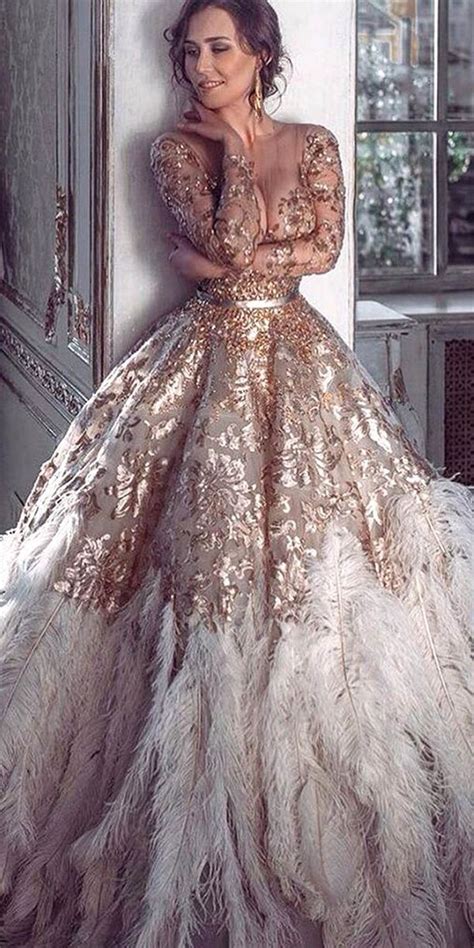 60 Perfect Beautiful Gold Dress Ideas Wedding Dress With Feathers