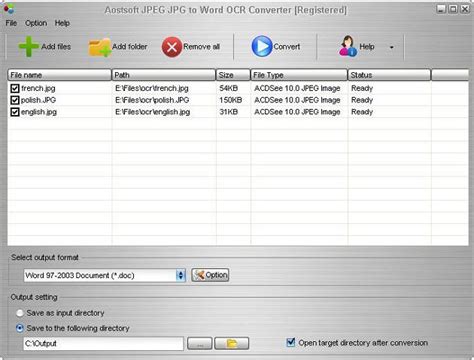 Select doc as the the format you want to convert your jpg file to. Aostsoft JPEG JPG to Word OCR Converter - JPEG to editable ...