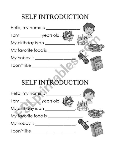 Esl Self Introduction Worksheet