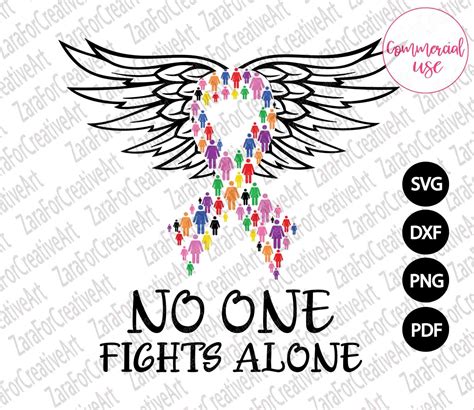 Multi Color Ribbon All Cancer Awareness Svg No One Fights Etsy