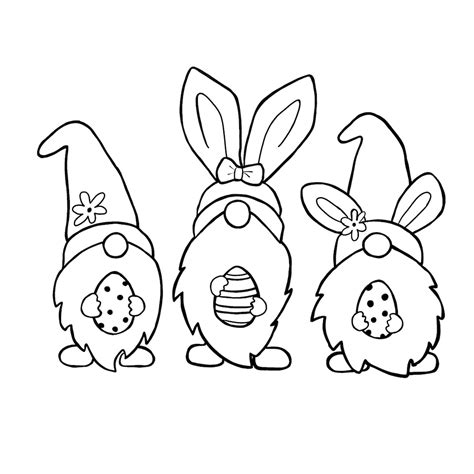 Easter Bunny Gnomes Svg 3 Gnomes Coloring Page Stencil