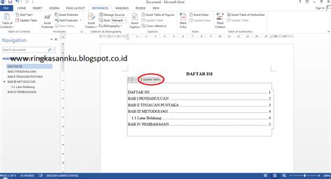 Cara Membuat Daftar Isi Otomatis Di Word 2013 Ringkasannku