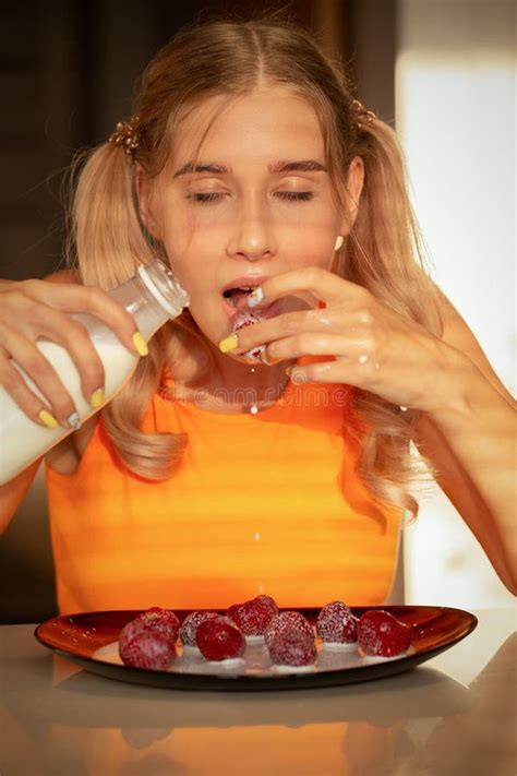 Girl Eats Strawberry Stock Image Image Of Person Erotic 153198689