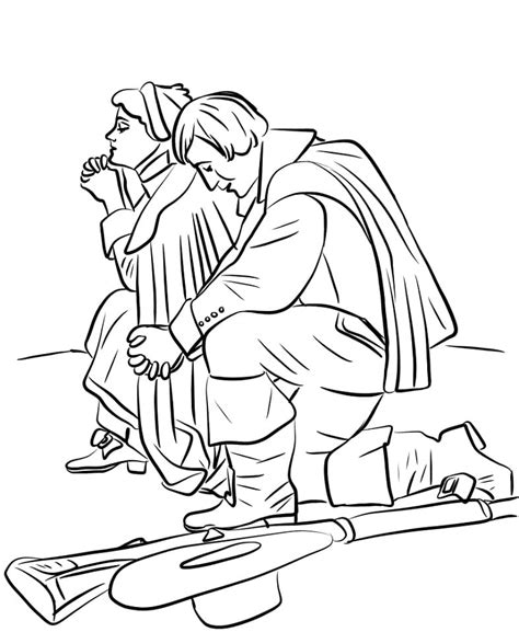 Pilgrim Couple Kneeling Coloring Page Free Printable Coloring Pages