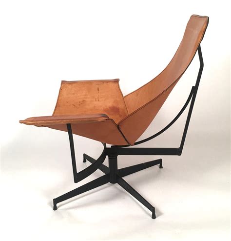 William Katavolos Leather And Iron Sling Swivel Chair At StDibs