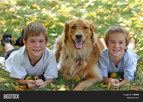 Two Boys Dog Image And Photo Free Trial Bigstock