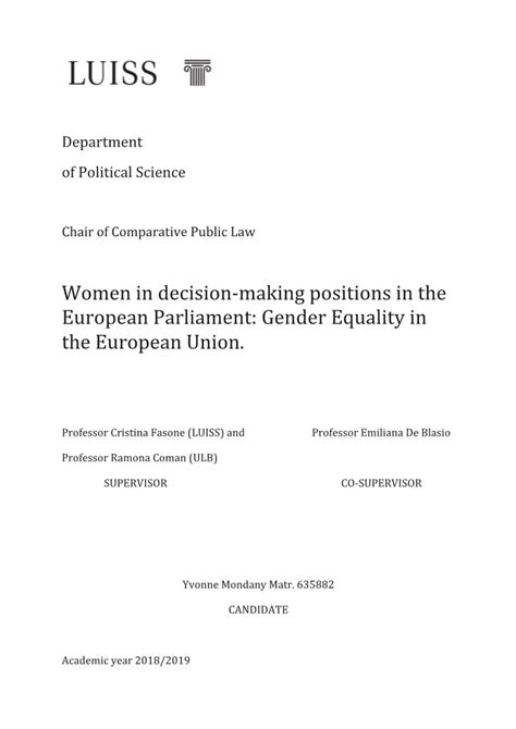 Women In Decision Making Positions In The European Parliament Gender