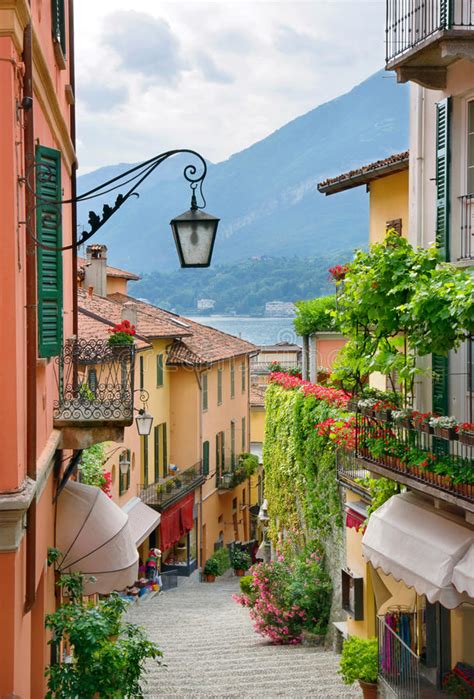Picturesque Small Town Street View In Lake Como Italy Stock Image