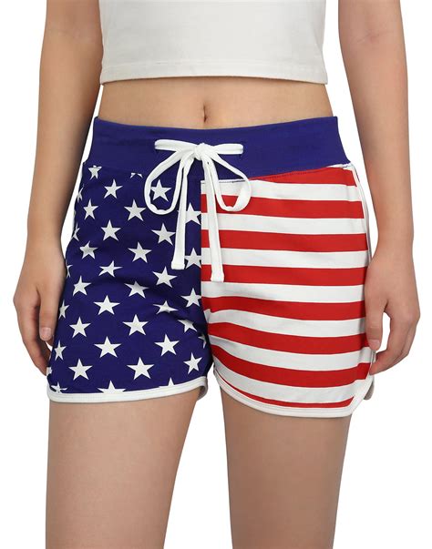 Hde Hde Womens American Flag Shorts Usa Us Flag Retro Fashion Dolphin Running Workout Shorts