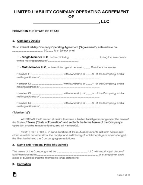Free Texas Llc Operating Agreements 2 Pdf Word Eforms