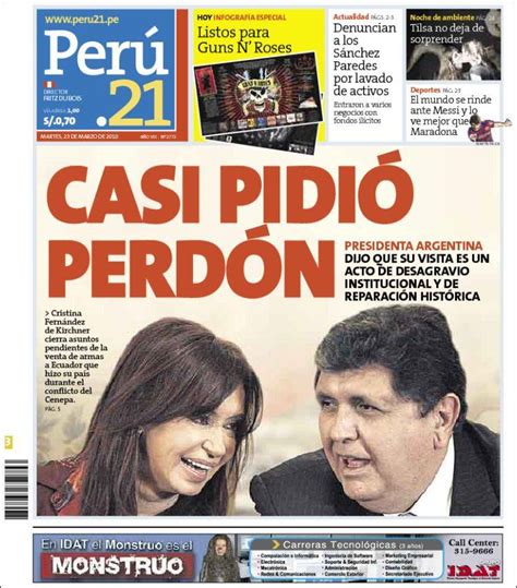 Periódico Perú 21 Perú Periódicos De Perú Edición De Martes 23 De