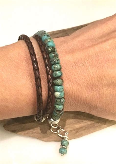 leather turquoise wrap leather bracelet turquoise gemstones etsy in 2020 leather bracelet