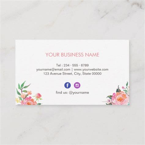 How to create a business card. Modern Watercolor Floral Facebook Instagram Icon Business Card - J32 DESIGN