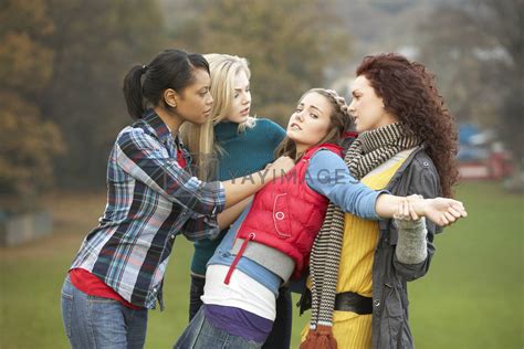 Group Of Female Teenagers Bullying Girl By Omgimages Vectors
