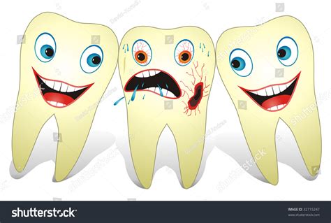 Cartoon Illustration From Teeth Care Concept Two Healthy Teeth And One