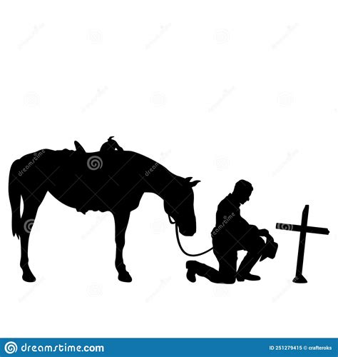 Kneeling Cowboy Praying On A Cross Eps Vector File Stock Vector