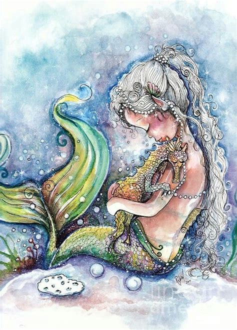 Mystical Mermaid With Her Pet Seahorse Mermaid Art Mermaid Artwork