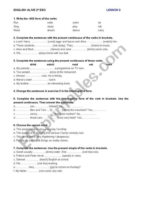 English Alive 2º Eso Practice Test Unit 2 Esl Worksheet By Stellabc5
