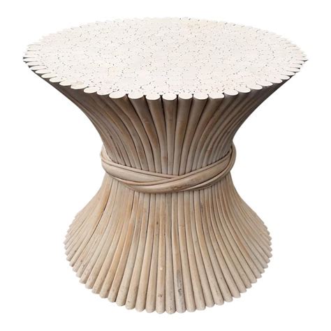 Early edition tulip table by eero saarinen for knoll, 1960s. Vintage McGuire Rattan Wheat Sheaf Table | Chairish