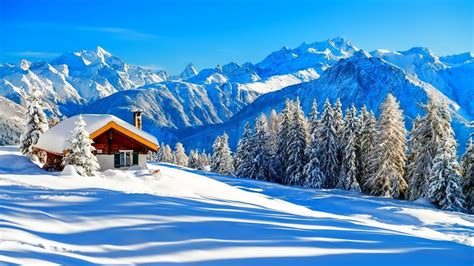 Beautiful Mountain Cabin Winter Forest Mountains Shadows Houses