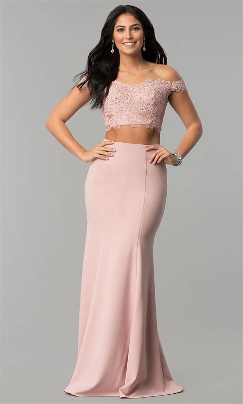 Lace Top Two Piece Jersey Prom Dress Promgirl